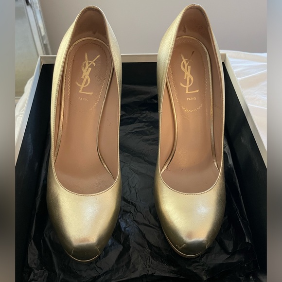 YSL TRIBTOO 105 PUMP GOLD- SIZE 38 - Picture 2 of 10